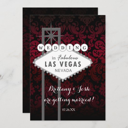 ラスベガスレッドブラックダマスクウェディング招待状 招待状 (正面/裏面)
