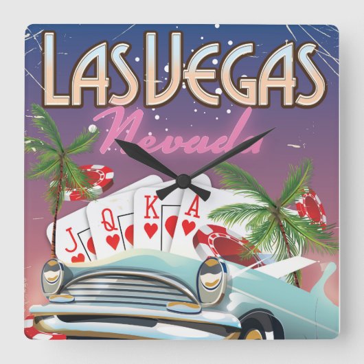 ラスベガスヴィンテージスタイルバケーションポスター スクエア壁時計 (正面)