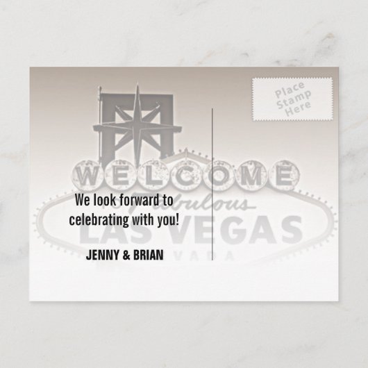 ラスベガスヴィンテージセピア結婚式の日付を保存 案内ポストカード (裏面)