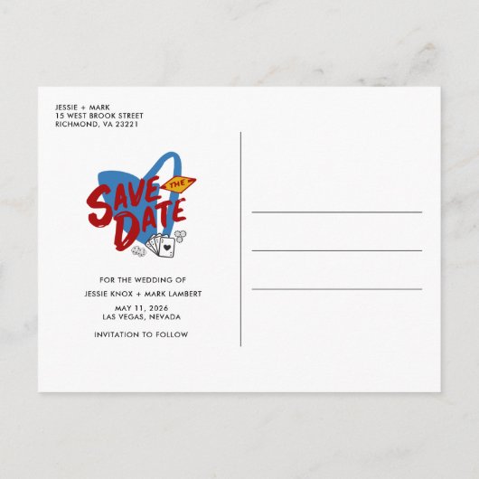 ラスベガス写真結婚式の日付を保存 案内ポストカード (裏面)