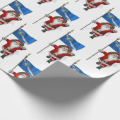ラスベガス国旗を持つサンタクロース ラッピングペーパー (角)
