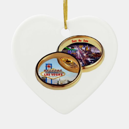 ラスベガス日付を保存結婚するリングや輪オーナメント セラミックオーナメント (正面)