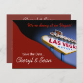 ラスベガス日付を保存(濃い赤) 案内ポストカード (正面/裏面)