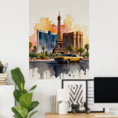 ラスベガス水彩画 ポスター (ホームオフィス)