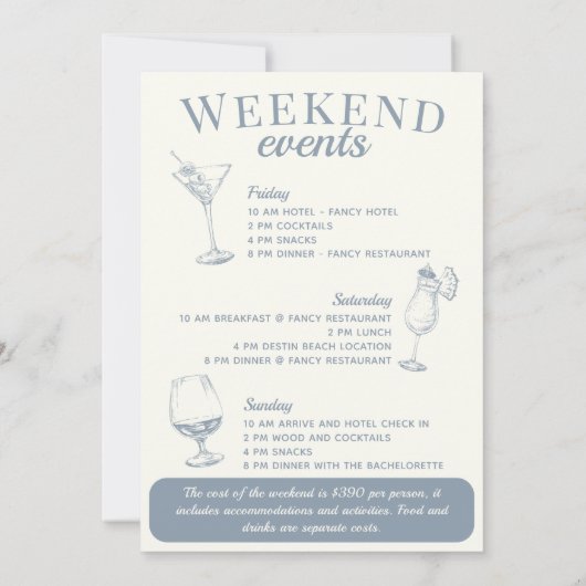 ラスベガス独身最後の社交カクテル行程 招待状 (裏面)