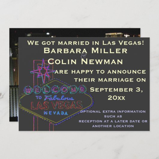 ラスベガス結婚での弊社の発表 招待状 (正面/裏面)