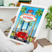 ラスベガス結婚のおもしろいプリントレッドスポーツカーヴィンテージ ポスター