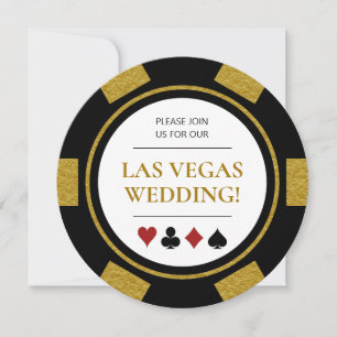 ラスベガス結婚のトランプのポーカーチップ金ゴールド白黒 招待状