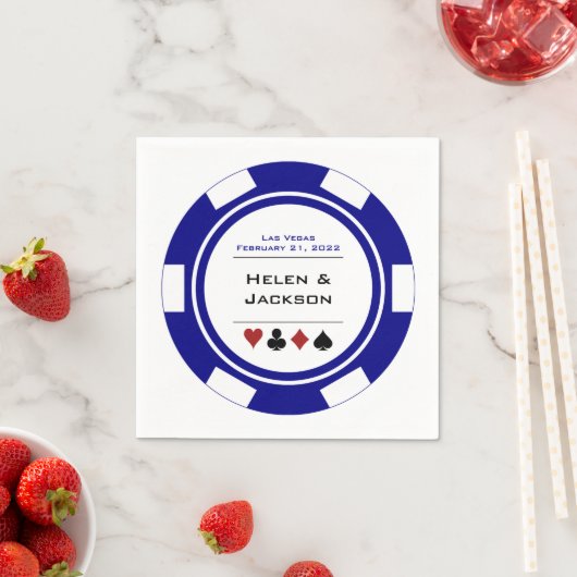 ラスベガス結婚のネイビーブルーホワイトトランプのポーカーチップ スタンダードカクテルナプキン (インサイチュ)