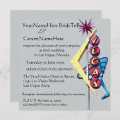 ラスベガス結婚のネオンサインオンシルバーグレー 招待状 (正面/裏面)