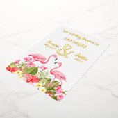 ラスベガス結婚のピンクフラミンゴスゴールドフォイル 箔招待状 (回転した状態)