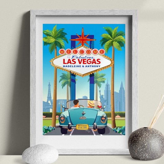 ラスベガス結婚のプリントヴィンテージブルースポーツカー ポスター