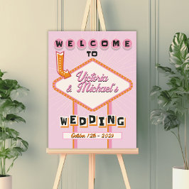 ラスベガス結婚のレトロモダンウェルカムサイン ポスター