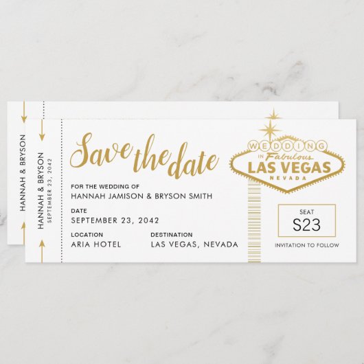 ラスベガス結婚の搭乗券デイトカードを保存 案内状 (正面/裏面)