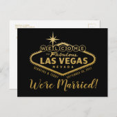 ラスベガス結婚の発表葉書 – 金ゴールド 案内ポストカード (正面/裏面)