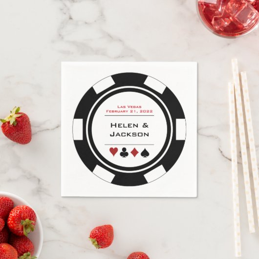 ラスベガス結婚の白黒トランプのポーカーチップ スタンダードカクテルナプキン (インサイチュ)