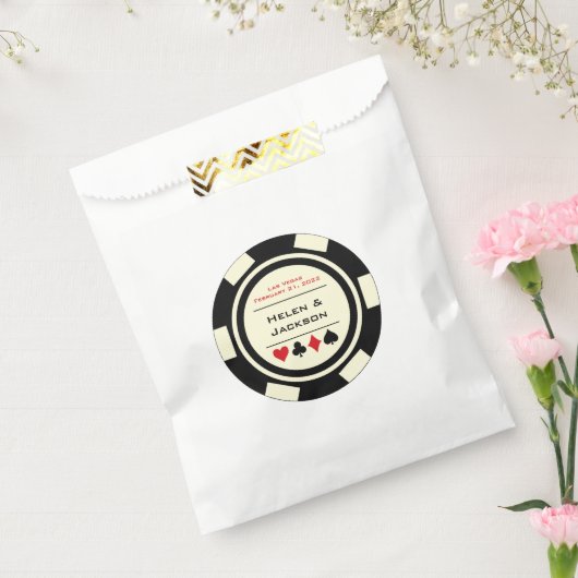 ラスベガス結婚の白黒トランプのポーカーチップ フェイバーバッグ (封をした状態)