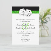 ラスベガス結婚サイコロテーマグリーンフェイクグリッター 招待状 (スタンド正面)