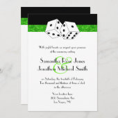 ラスベガス結婚サイコロテーマグリーンフェイクグリッター 招待状 (正面/裏面)