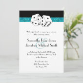 ラスベガス結婚サイコロテーマティール(緑がかった色)フェイクグリッター 招待状 (スタンド正面)