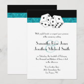 ラスベガス結婚サイコロテーマティール(緑がかった色)フェイクグリッター 招待状 (正面/裏面)