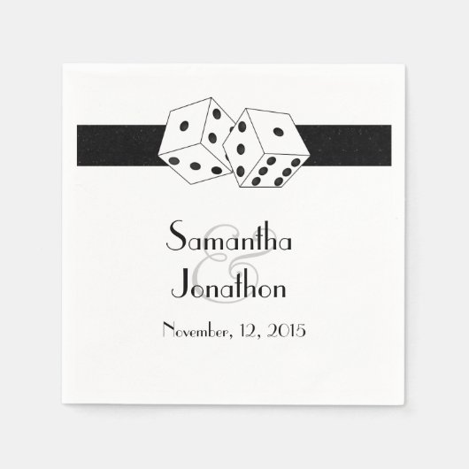 ラスベガス結婚サイコロテーマ白黒 スタンダードカクテルナプキン (正面)