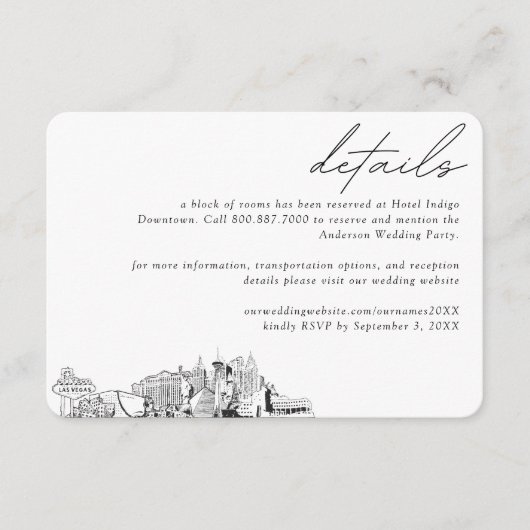 ラスベガス結婚ズホテルルームブロック詳細 エンクロージャーカード (正面)