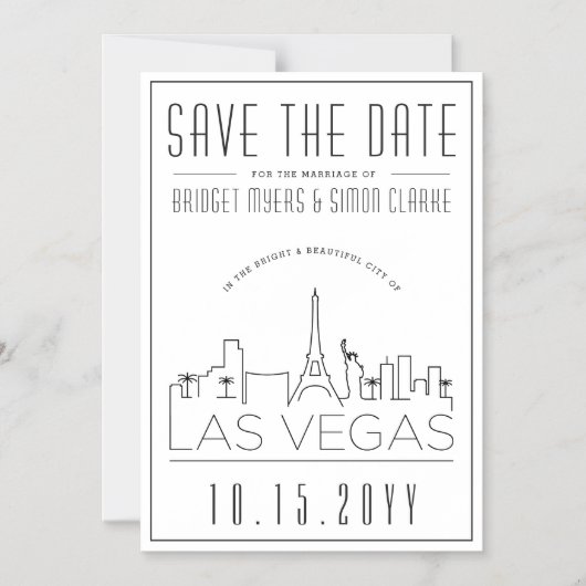 ラスベガス結婚ズ |スタイル設定されたスカイライン日付を保存 マグネット招待状 (正面)
