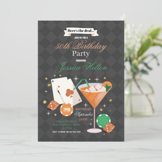 ラスベガス誕生日サイコロチップスマルティーニパーティー 招待状 (スタンド正面)
