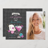 ラスベガス誕生日サイコロチップス写真パーティー 招待状 (正面/裏面)