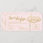 ラスベガス誕生日ピンク金ゴールド保存日付チケット 招待状 (正面/裏面)