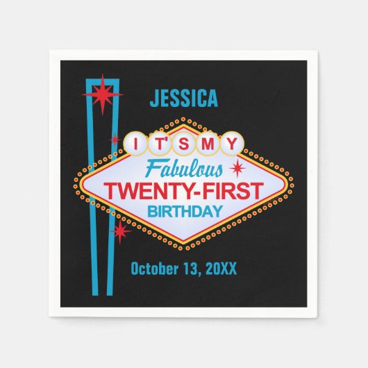 ラスベガス21歳の誕生日 スタンダードカクテルナプキン (正面)
