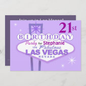 ラスベガス21歳誕生日パーティー-薄紫 招待状 (正面/裏面)