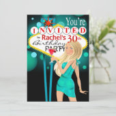 ラスベガス30歳誕生日パーティーティール(緑がかった色) 招待状 (スタンド正面)