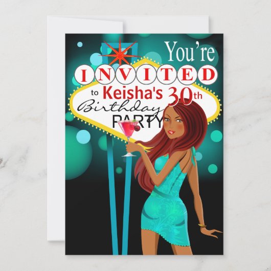 ラスベガス30歳誕生日パーティーティール(緑がかった色) 招待状 (正面)