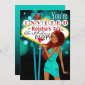 ラスベガス30歳誕生日パーティーティール(緑がかった色) 招待状 (正面/裏面)