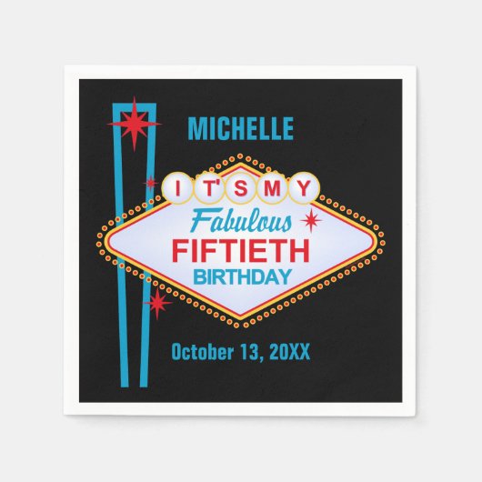 ラスベガス50誕生日 スタンダードカクテルナプキン (正面)