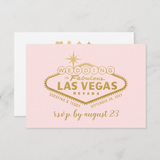 ラスベガス ウェディング エレガント ピンク ゴールド 出欠カード (正面/裏面)