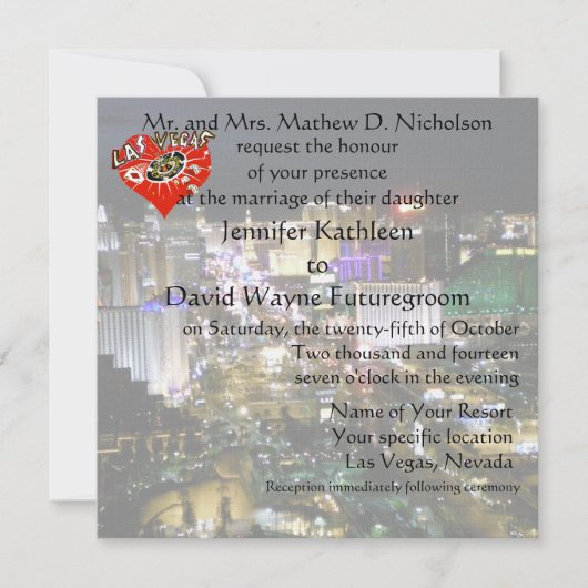 ラスベガス ウェディング＆レセプション 赤いハート 招待状 (正面)