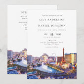 ラスベガス スカイライン 水彩画 QR コード ウェディング 招待状 (正面/裏面)