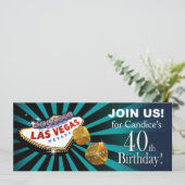 ラスベガス スターバースト 40歳 誕生日 ティール ゴールド ブラック 招待状 (スタンド正面)