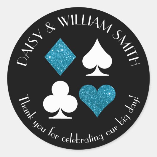 ラスベガス テーマ カスタム テキスト マリブ ブルー グリッター ラウンドシール (正面)