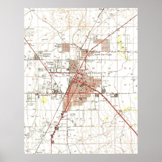 ラスベガス・ネバダのヴィンテージの地図（1952年） ポスター (正面)