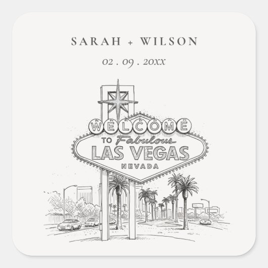 ラスベガス ネバダ州 スケッチ 風景 結婚式 スクエアシール (正面)