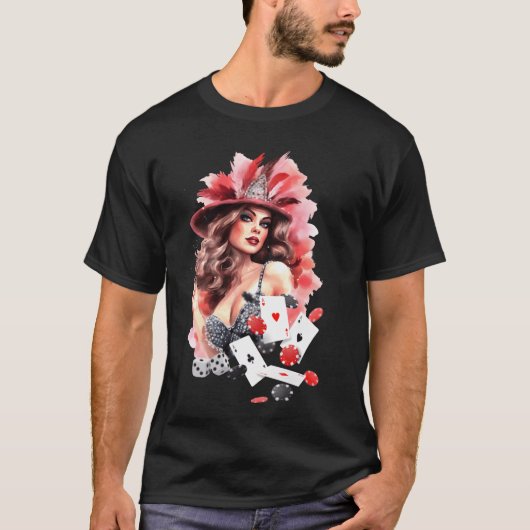 ラスベガス ネバダ ショーガール バーレスク 水彩画 女子 Tシャツ (正面)