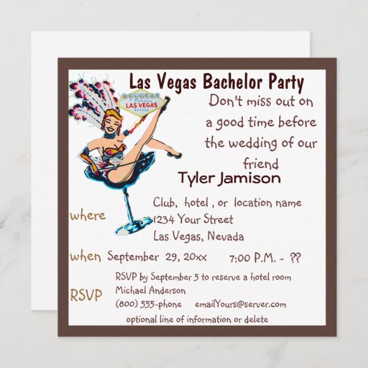 ラスベガス バチェラーパーティー ショーガール 招待状 (正面/裏面)