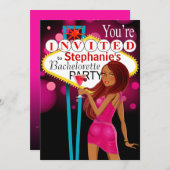 ラスベガス・バチェロレッテ・パーティー（フューシャピンク） 招待状 (正面/裏面)
