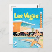 ラスベガス、プールのそばの女性、ヴィンテージ、旅行 ポストカード (正面/裏面)