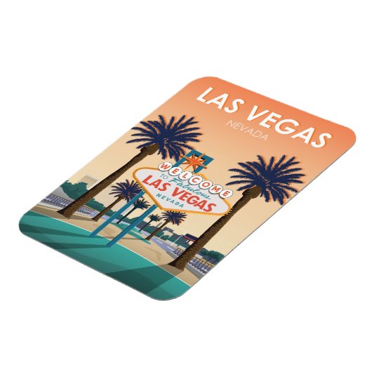 ラスベガスNVウェルカムサインサンセットヴィンテージ旅行 マグネット (左側)