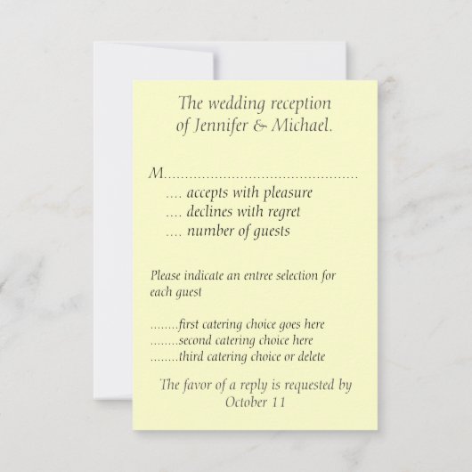 ラスベガスRSVPのゲストの応答のエンクロージャ 出欠カード (裏面)